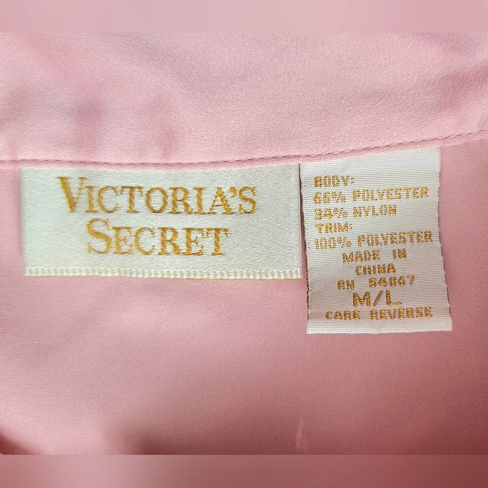 Vintage 90's Victoria's Secret Lace Button-Up Night Shirt Women's M/L Pink Satin - Picture 6 of 10